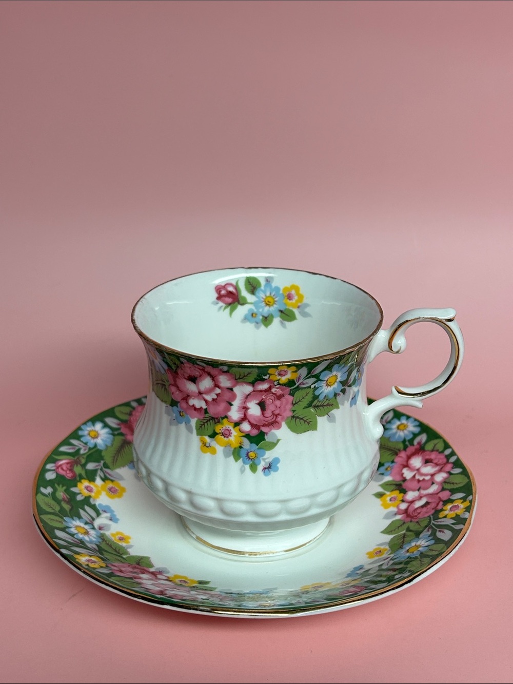Tea Cup & Saucer Rosina Queens Oxford Fine Bone China Porcelain Pink Floral